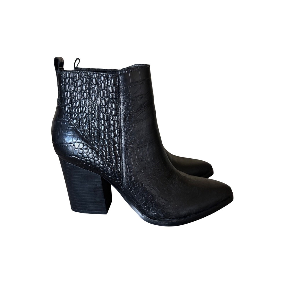 Marc Fisher 7M Womens Croc Embossed Pointed Toe Block Heel Ankle Boot Whimsigoth